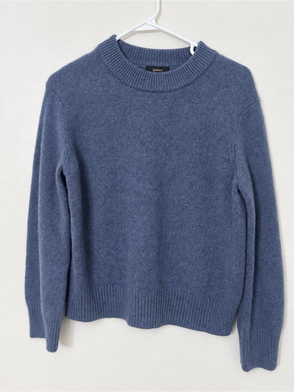 Quince Cashmere Crewneck Sweater, Heather Storm Blue, NWOT, size small.